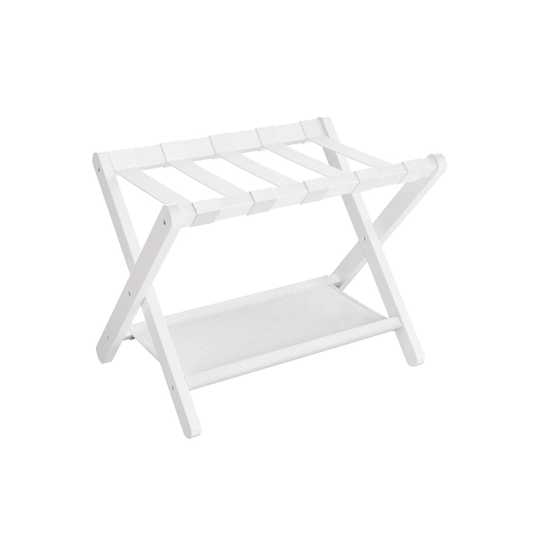 Folding Luggage Rack With Storage Shelf Bamboo Suitcase Stand – product view 5 | Amaraloft