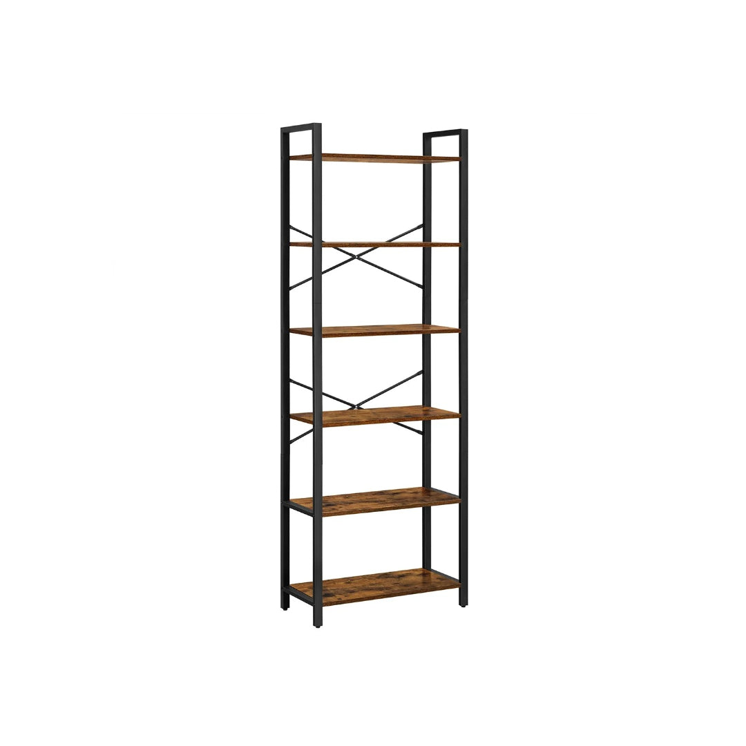 6 Tier Industrial Bookshelf With Steel Frame – product view 1 | Amaraloft