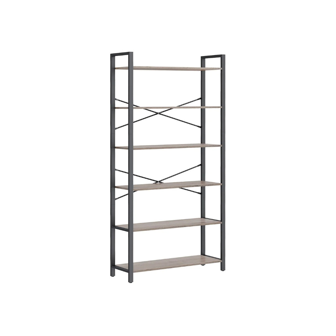 6 Tier Industrial Bookshelf With Steel Frame – product view 3 | Amaraloft