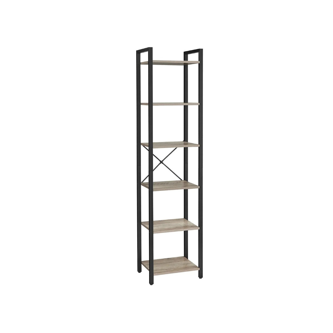 6 Tier Narrow Bookcase With Steel Frame – product view 2 | Amaraloft