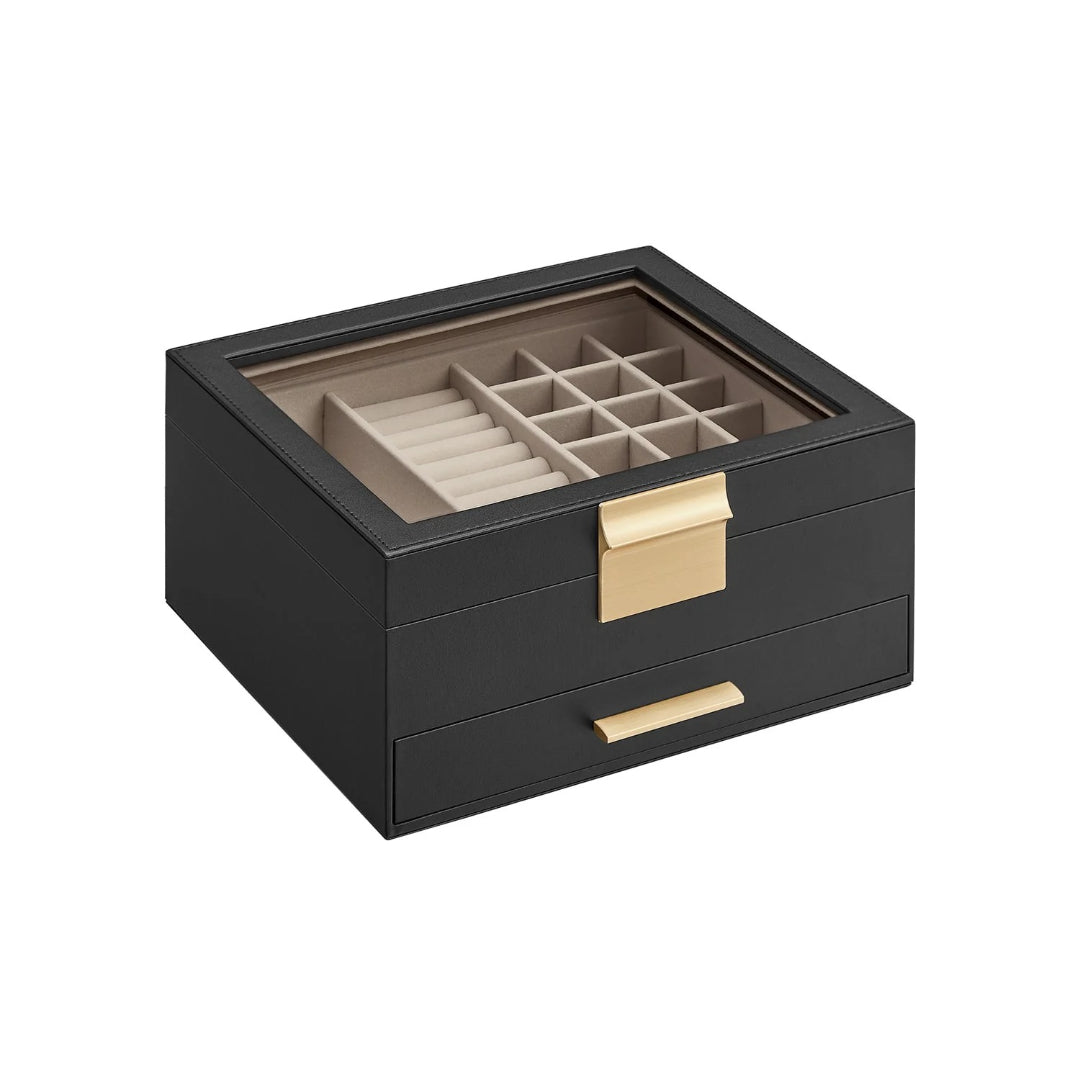 Jewelry Box Organizer With Glass Lid 2 To 6 Layer Storage – product view 2 | Amaraloft