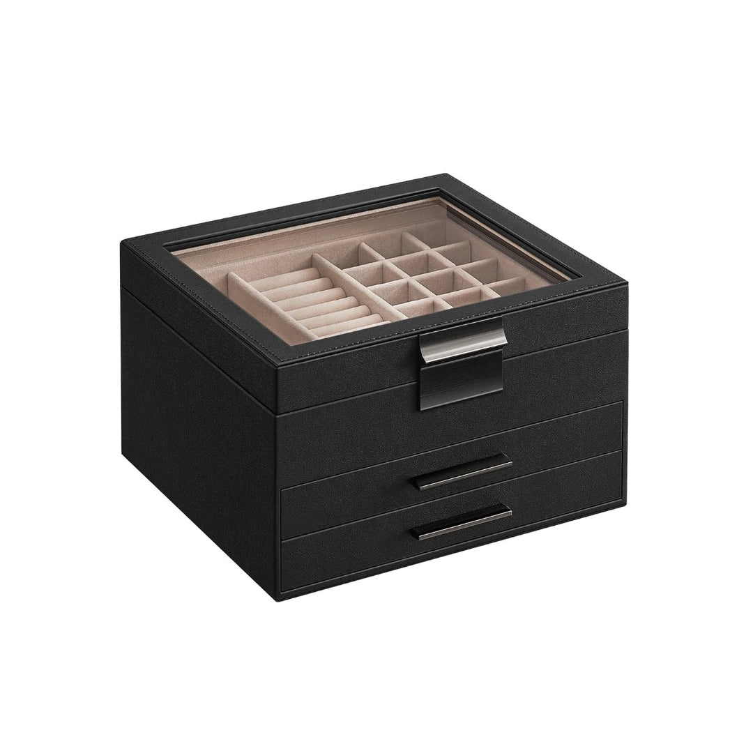 Jewelry Box Organizer With Glass Lid 2 To 6 Layer Storage – product view 7 | Amaraloft