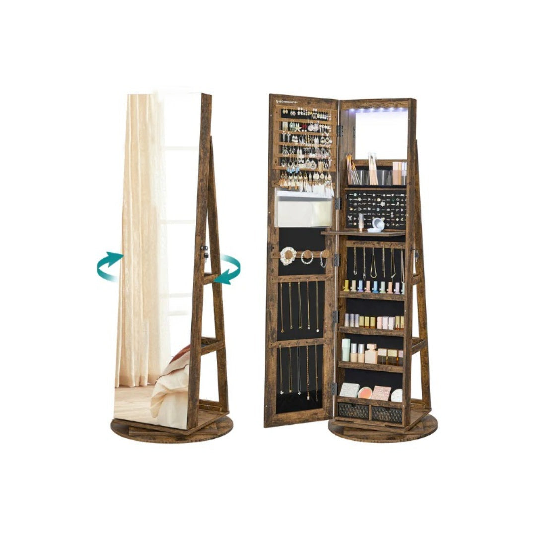 Jewelry Organizer Cabinet With Mirror LED Lights And Storage – product view 3 | Amaraloft