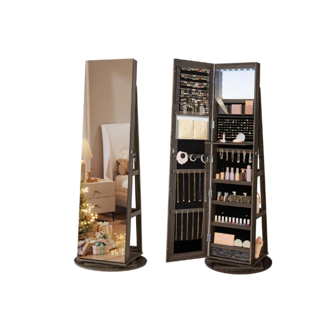 Jewelry Organizer Cabinet With Mirror LED Lights And Storage – product view 4 | Amaraloft