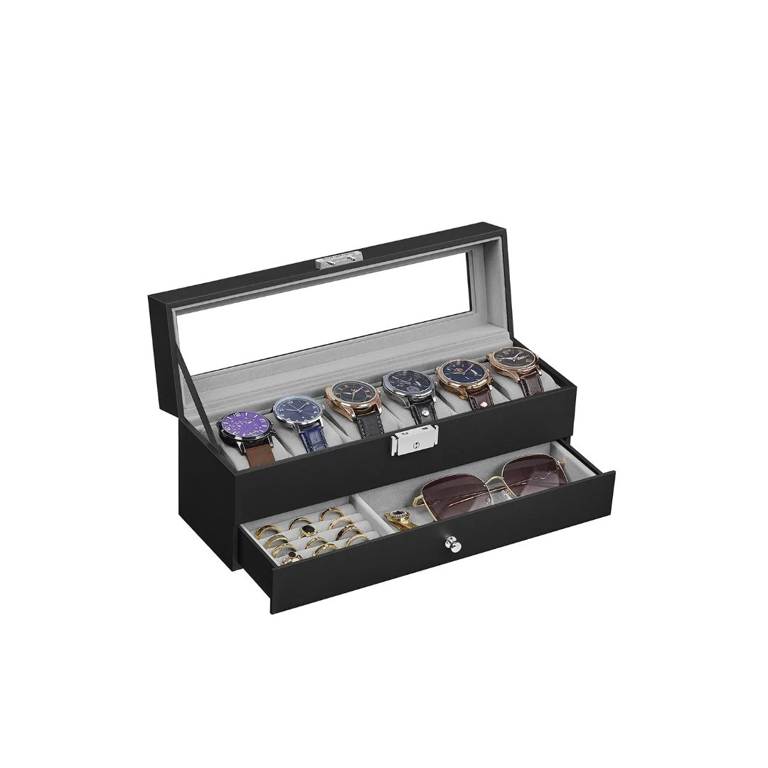 Lockable Watch Box With Glass Lid 6 8 Or 12 Slot – product view 2 | Amaraloft