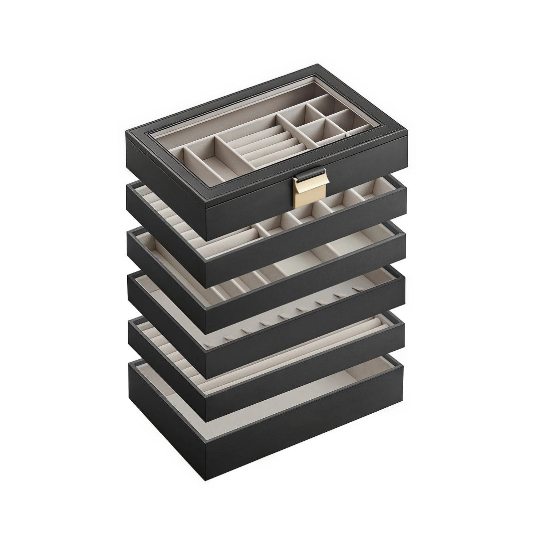 Stackable Jewelry Organizer Trays With Glass Lid 2 To 6 Tier – product view 8 | Amaraloft