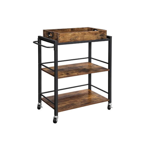 Bar Cart With Wheels 3-Tier Industrial Serving Cart With Tray – product view 1 | Amaraloft