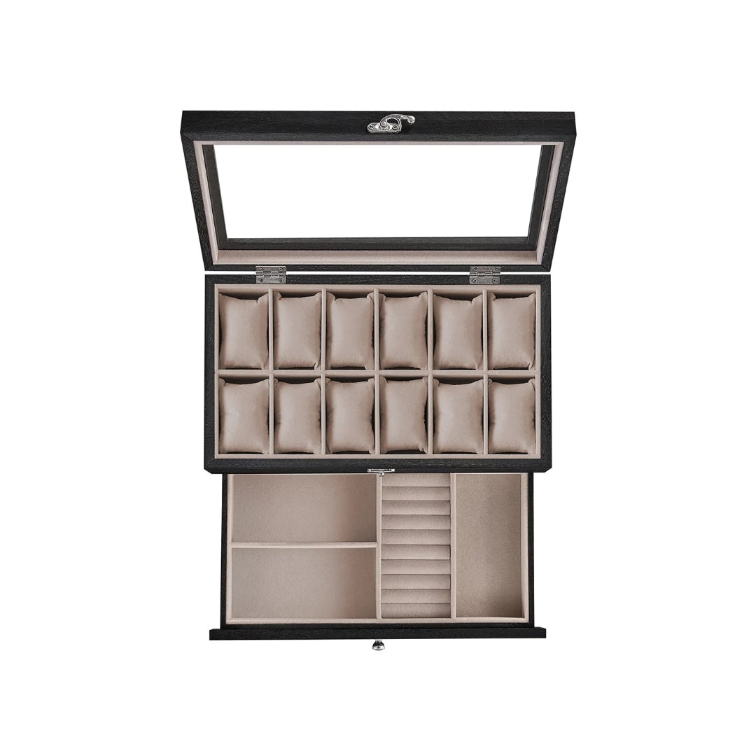 Wood Watch Box With Glass Lid 8 Or 12 Slot Organizer – product view 4 | Amaraloft