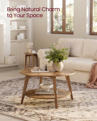 2 Tier Round Coffee Table With Open Storage Shelf, Living Room Table - product photo 48