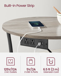 2 Tier Round Side Table With Power Outlets And USB Ports - product photo 12