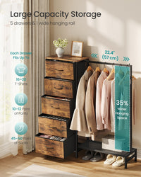 3 In 1 Dresser With Garment Rack, 5 Fabric Drawers And Bottom Shelf - product photo 37