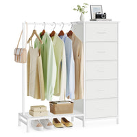 3-in-1 Dresser With Garment Rack 5 Fabric Drawers & Bottom Shelf - product photo 01