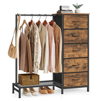 3-in-1 Dresser With Garment Rack 5 Fabric Drawers & Bottom Shelf - ULGS423K101S