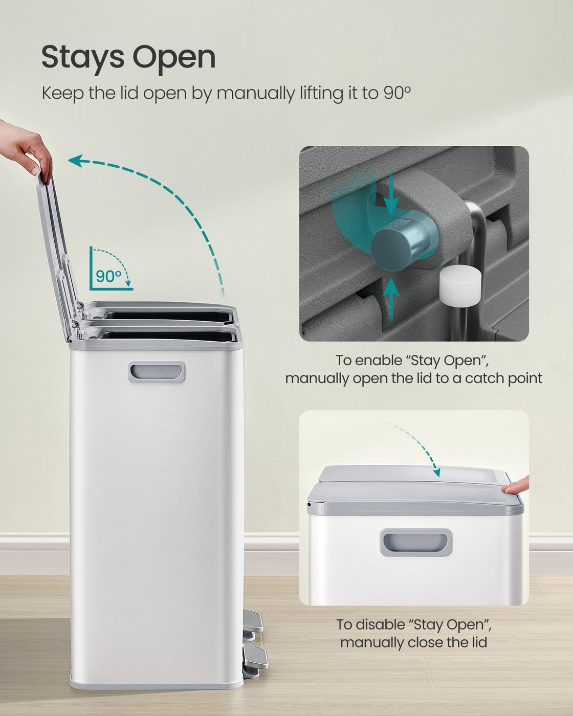 30L X 2 Trash Bin, Dual Pedal, Soft-Close, Stainless Steel, 15 Liners - product photo 05