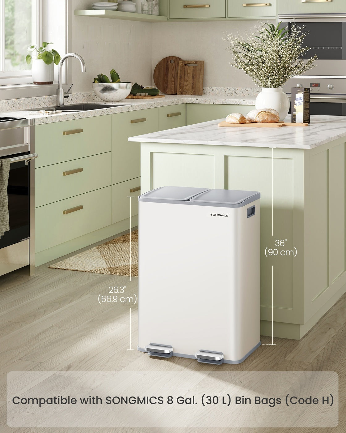 30L X 2 Trash Bin, Dual Pedal, Soft-Close, Stainless Steel, 15 Liners - product photo 23