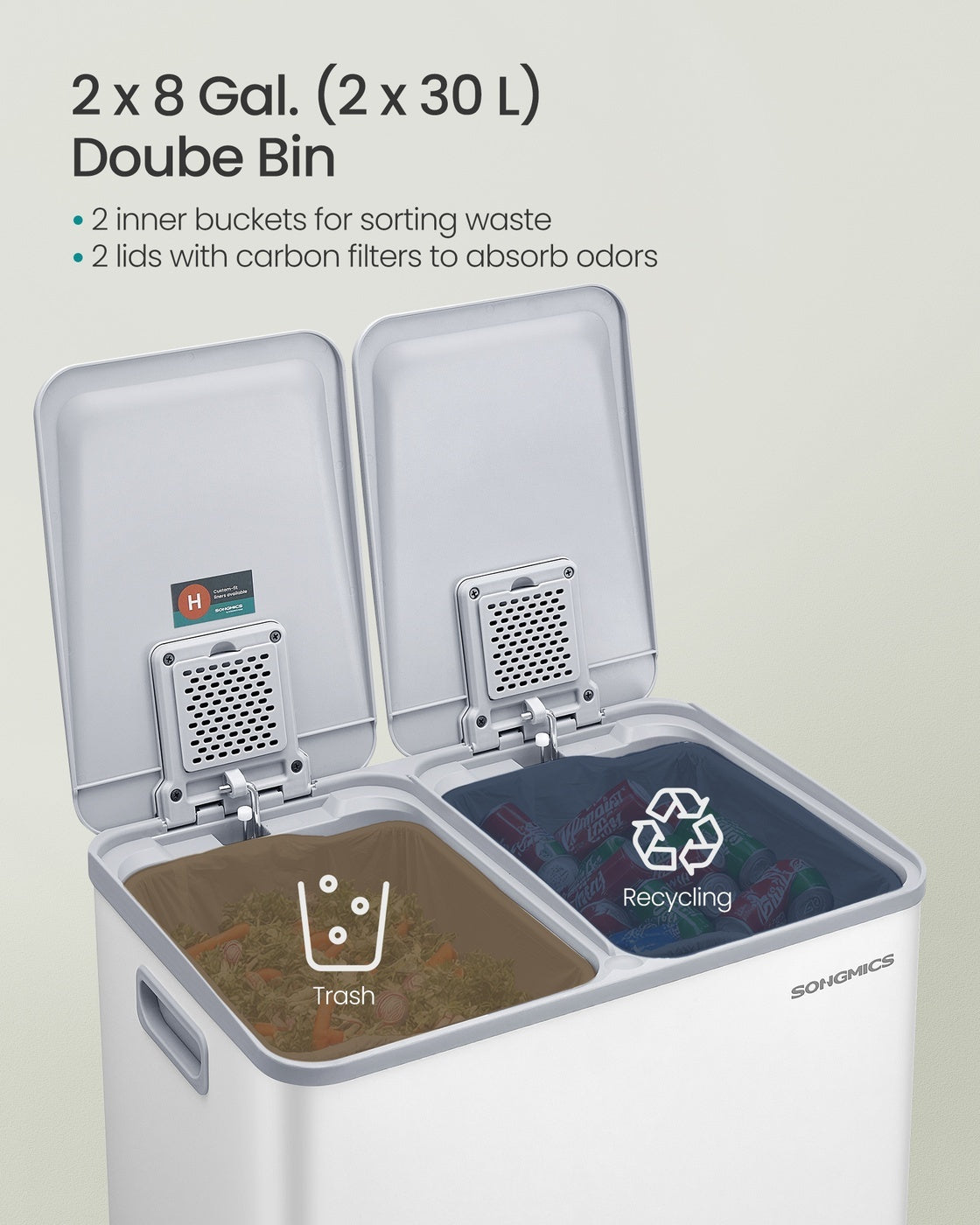 30L X 2 Trash Bin, Dual Pedal, Soft-Close, Stainless Steel, 15 Liners - product photo 24