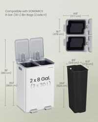 30L X 2 Trash Bin, Dual Pedal, Soft-Close, Stainless Steel, 15 Liners - product photo 27