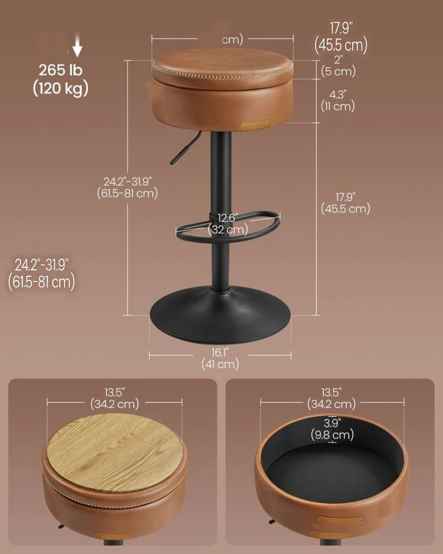 360° Swivel Bar Stool with Adjustable Height and Storage Compartment – product view 12 | Amaraloft