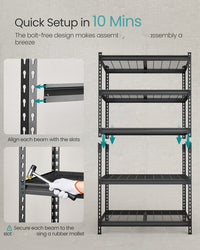 5 Tier Heavy Duty Garage Shelving, 2200 lb Capacity Boltless Rack - product photo 06