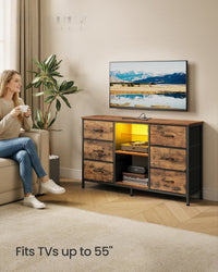 6 Drawer Dresser TV Stand With LED Lights & Outlets, 44.8 Inch - product photo 02