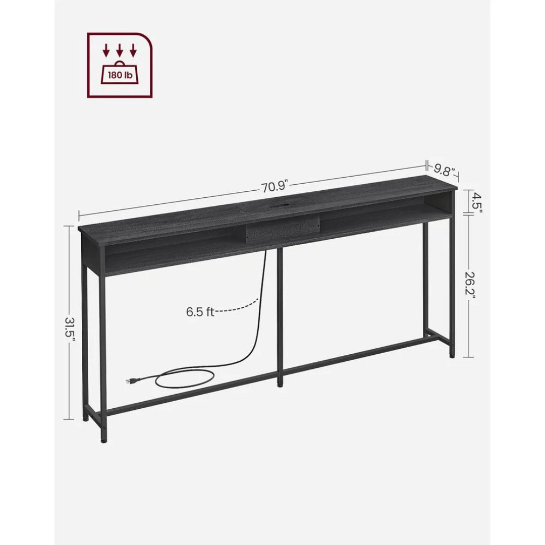 70-Inch Console Table with Charging Station and Storage Shelves – product view 16 | Amaraloft