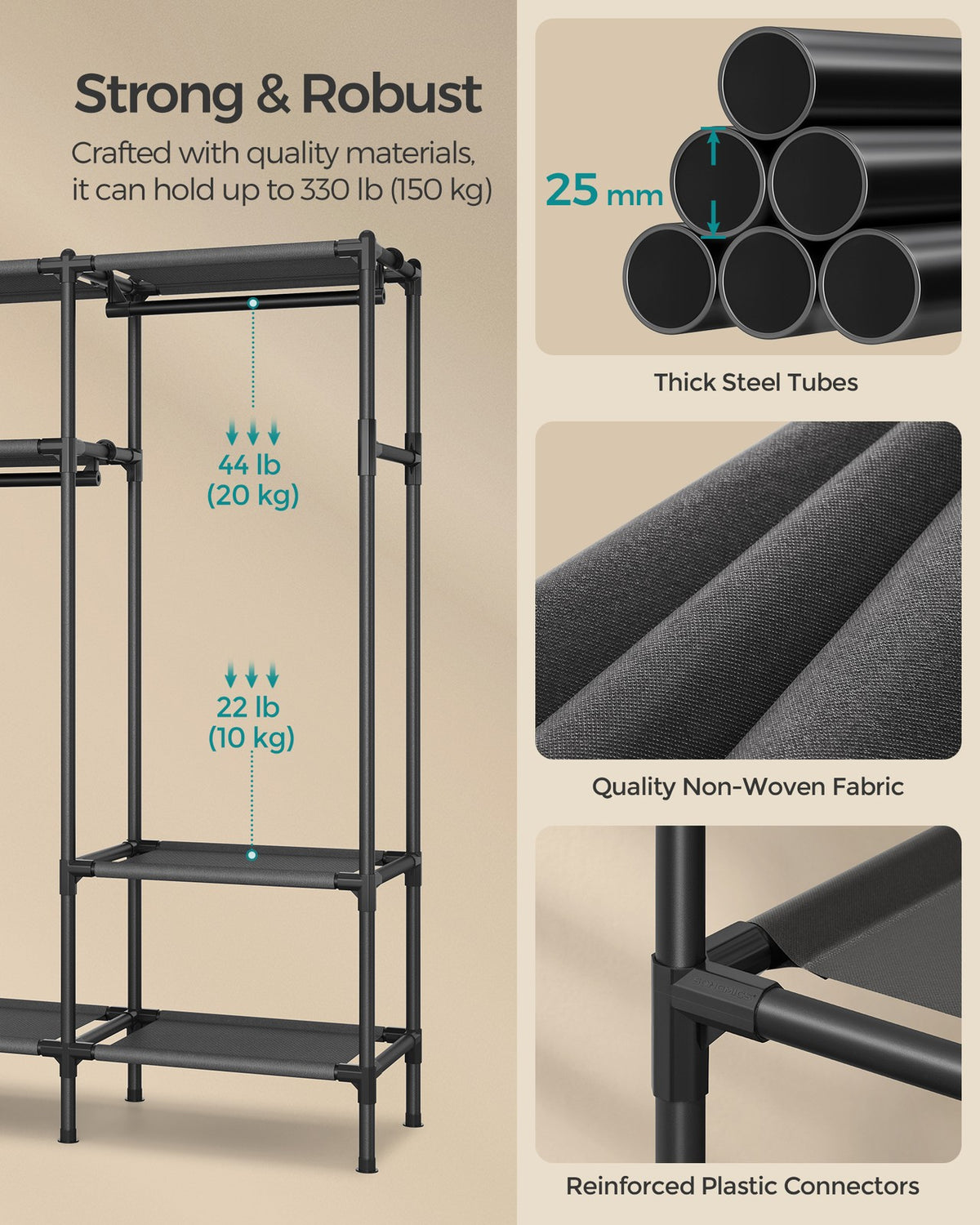 74.8” High Clothes Rack With Hanging Rails - product photo 03
