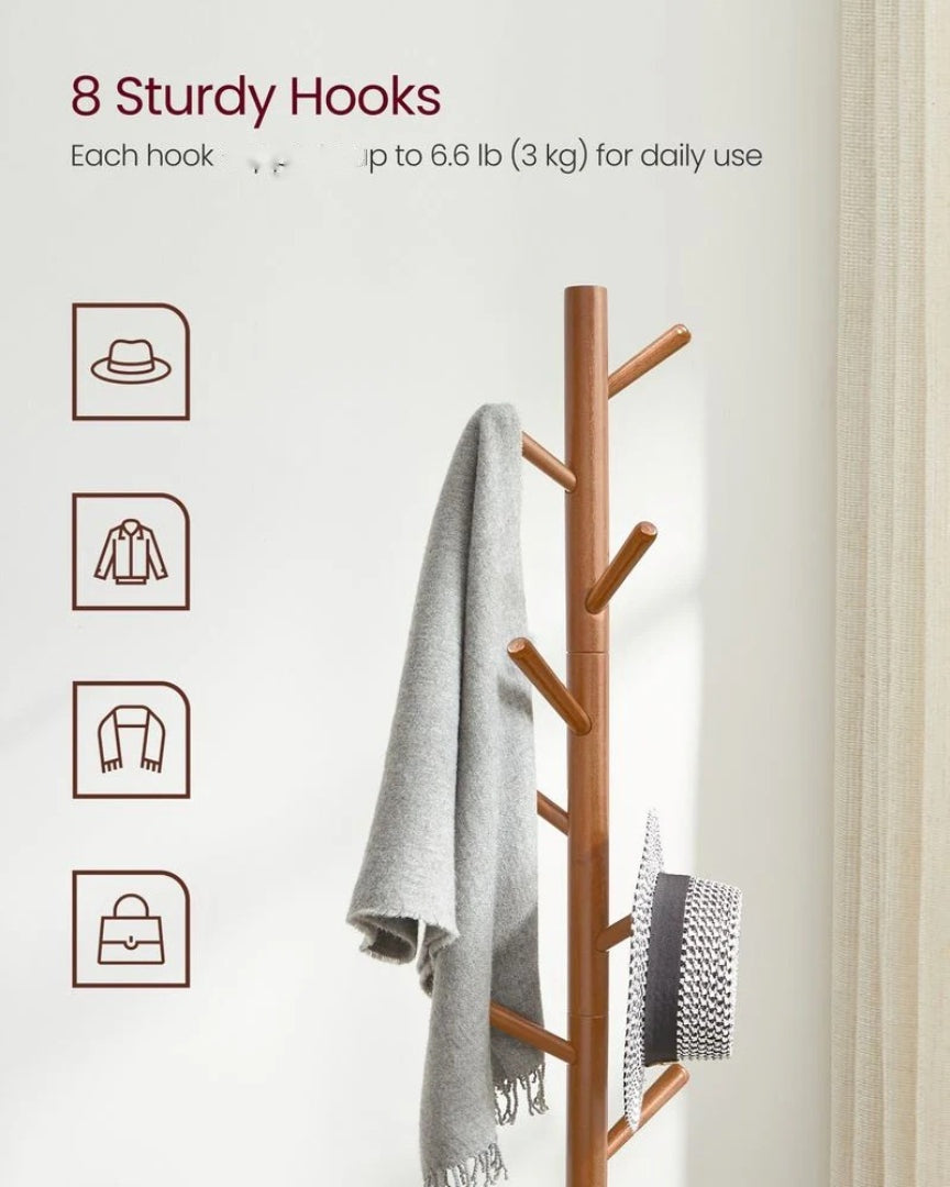 Solid Wood Coat Rack With 8 Hooks – product view 9 | Amaraloft