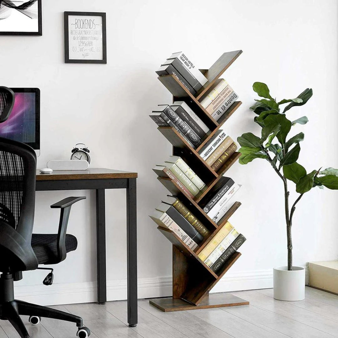 9 Tier Tree Bookshelf Space Saving Bookcase Storage Shelf – product view 10 | Amaraloft