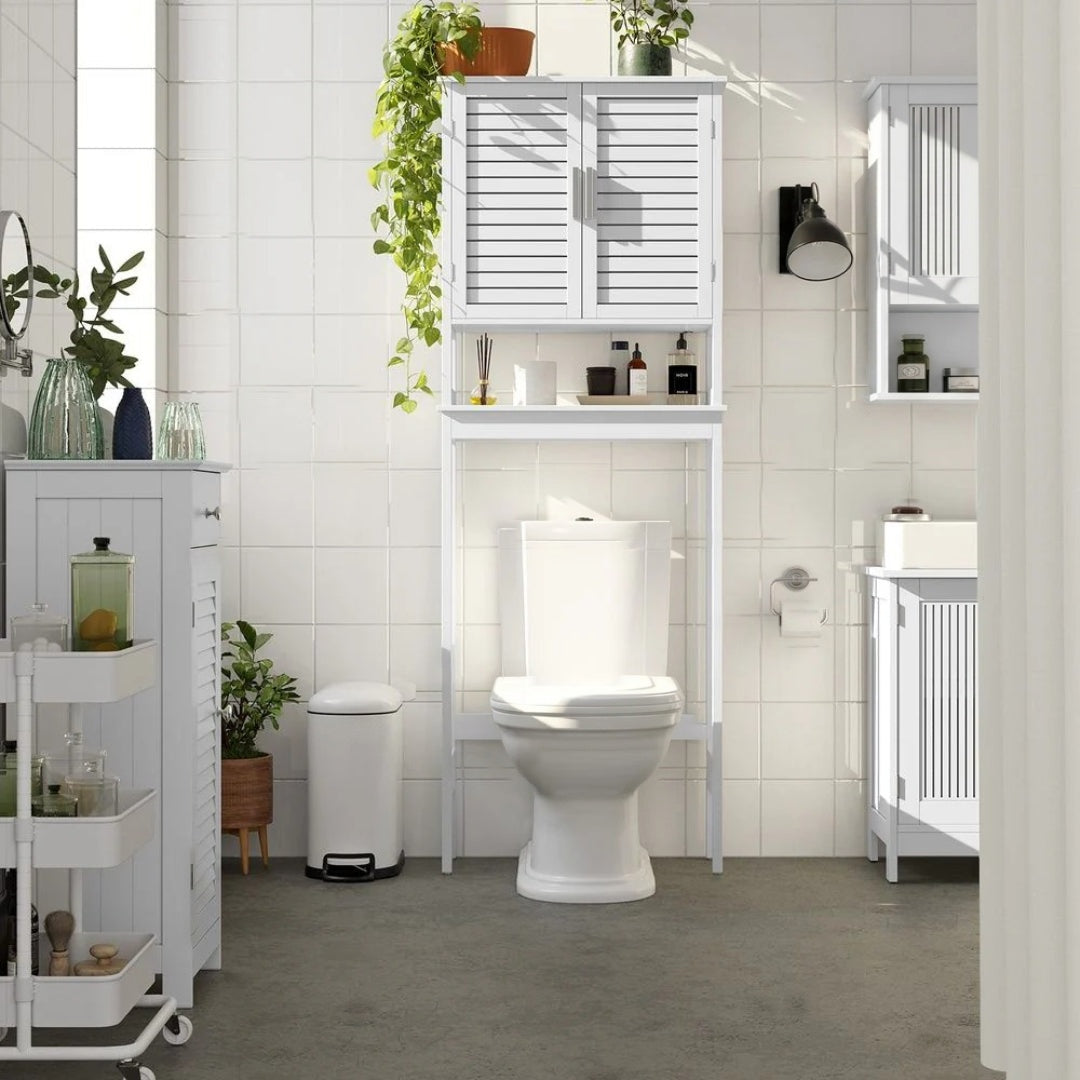 Bamboo Over Toilet Storage Cabinet With Doors And Shelf – product view 3 | Amaraloft