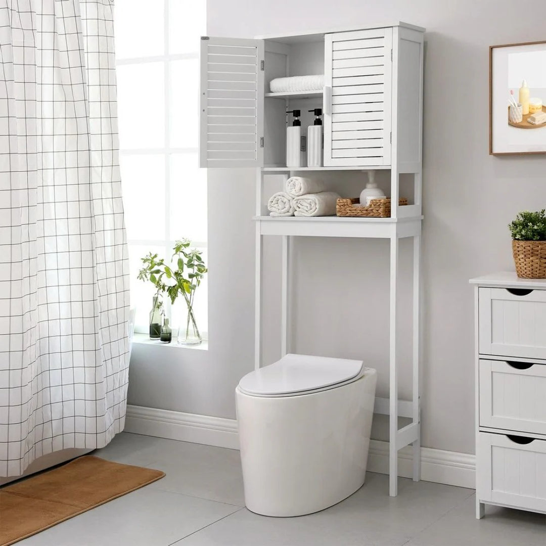 Bamboo Over Toilet Storage Cabinet With Doors And Shelf – product view 4 | Amaraloft