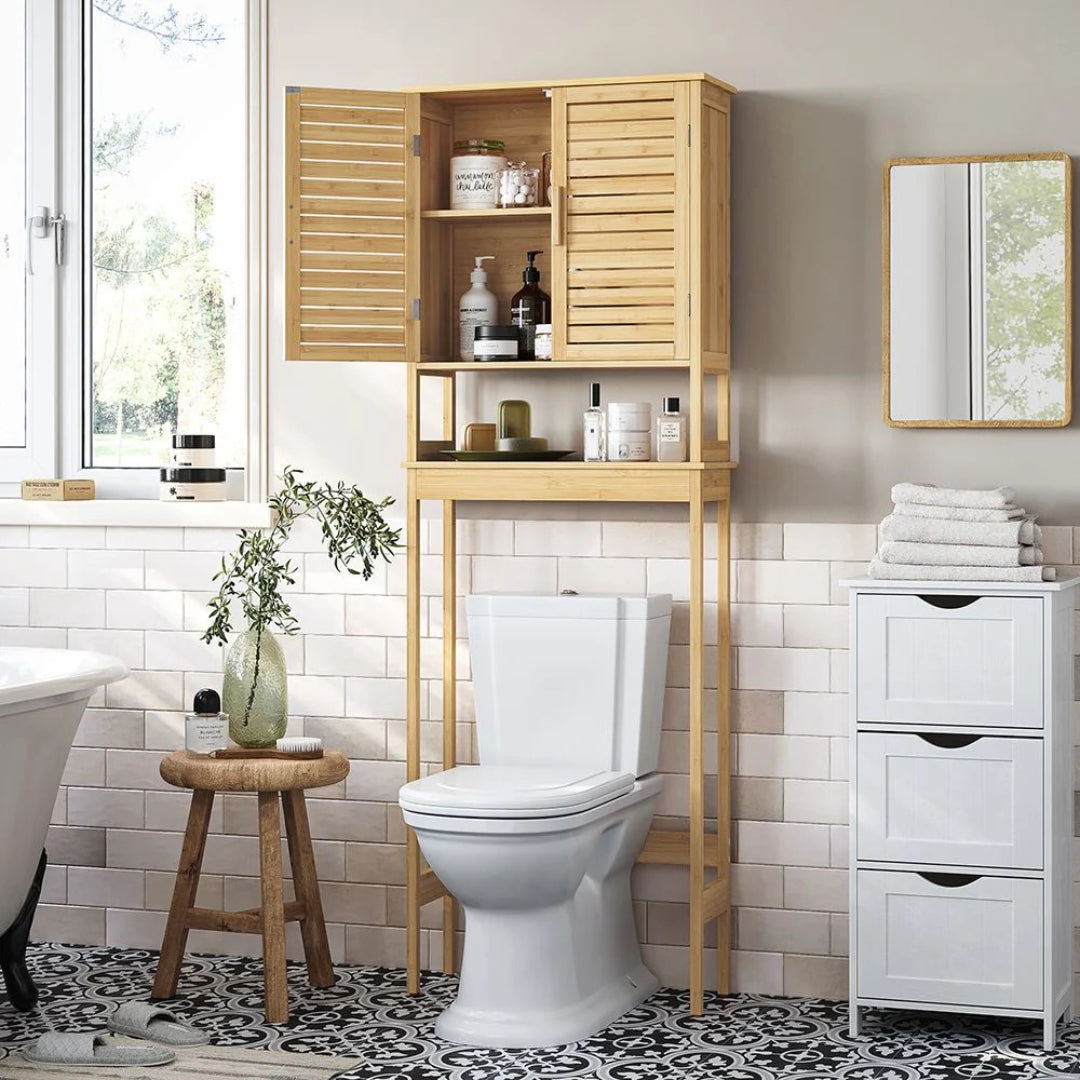 Bamboo Over Toilet Storage Cabinet With Doors And Shelf – product view 9 | Amaraloft