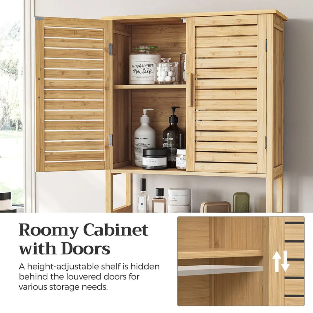 Bamboo Over Toilet Storage Cabinet With Doors And Shelf – product view 10 | Amaraloft