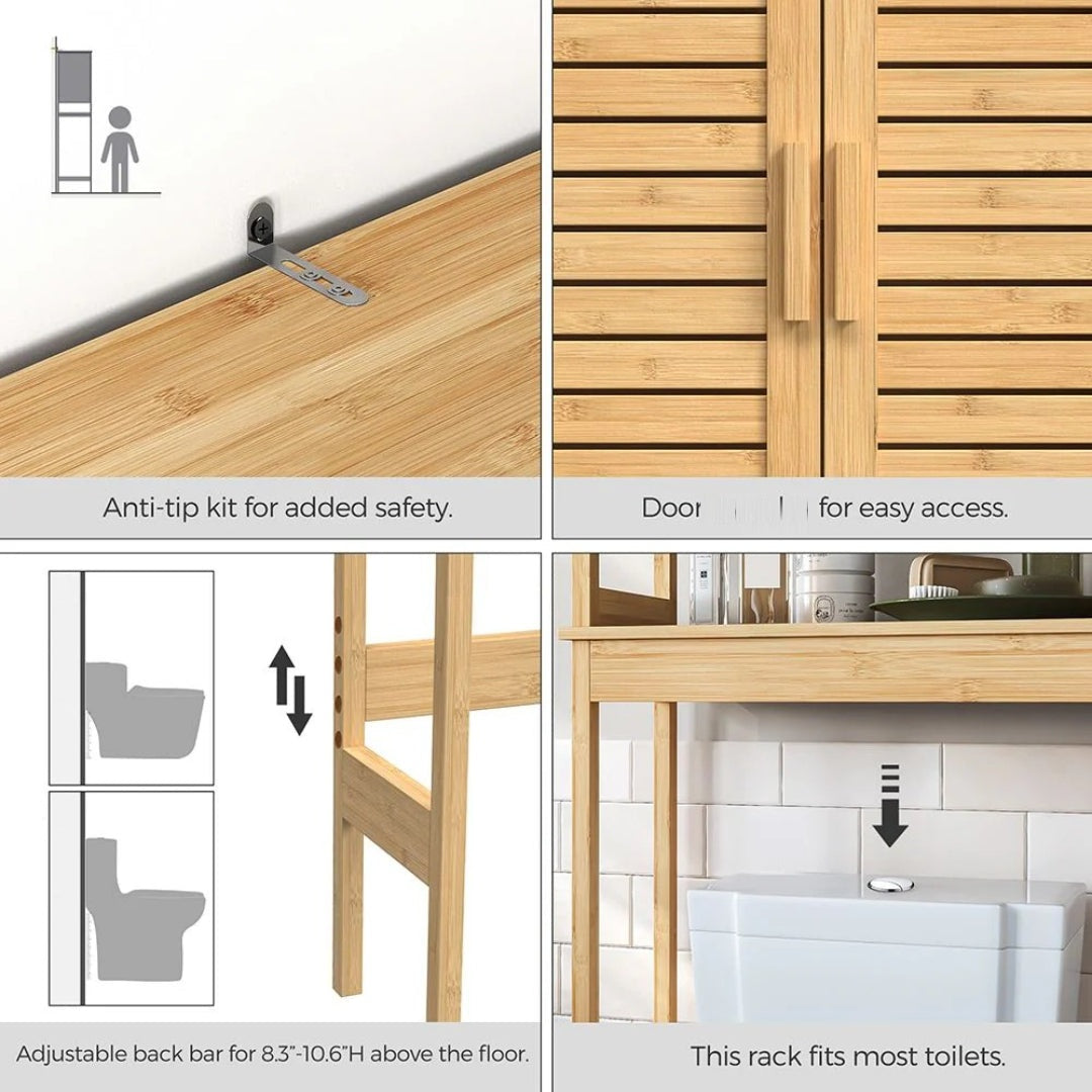 Bamboo Over Toilet Storage Cabinet With Doors And Shelf – product view 12 | Amaraloft