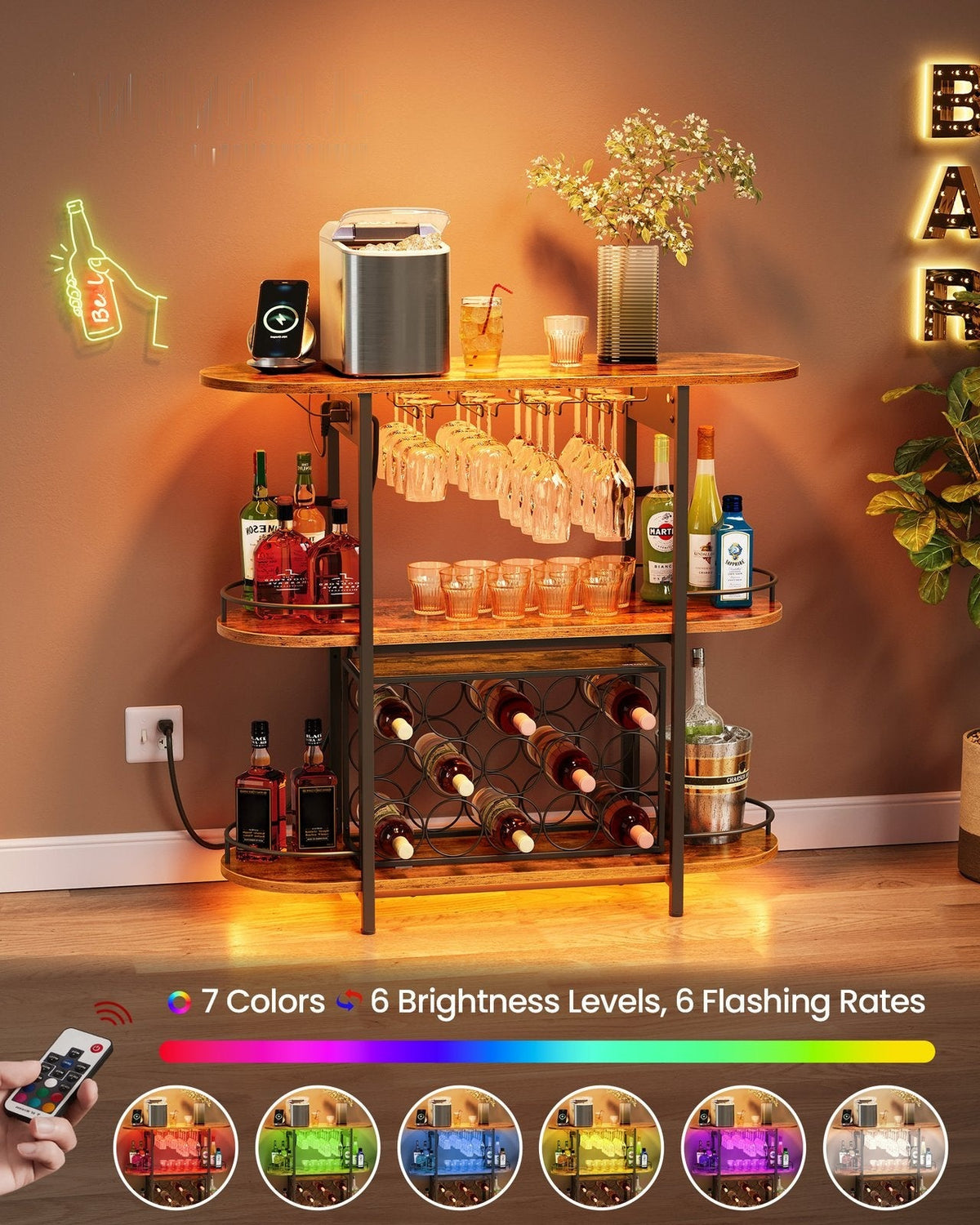 Bar Cabinet With LED Lights And Power Outlets - product photo 25