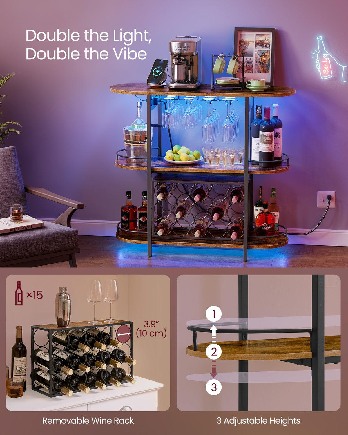 Bar Cabinet With LED Lights And Power Outlets - product photo 27