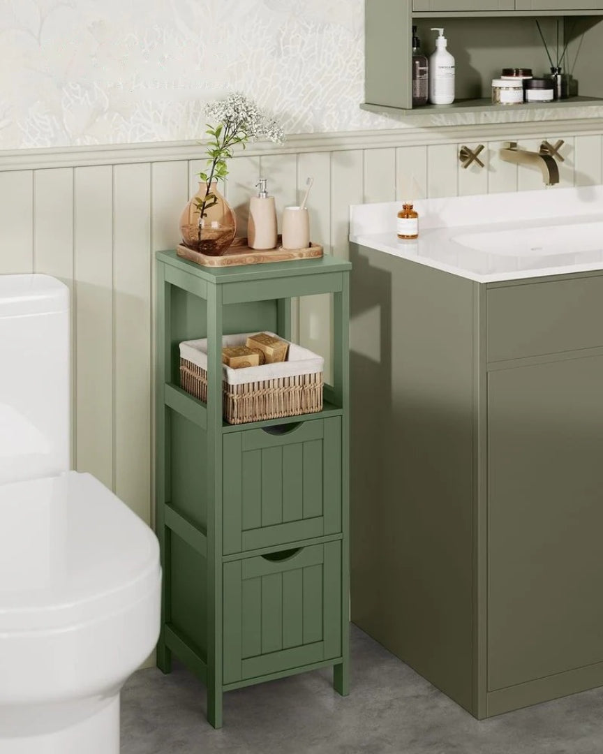 Bathroom Floor Cabinet With 2 Drawers Slim Storage 35in High – product view 16 | Amaraloft