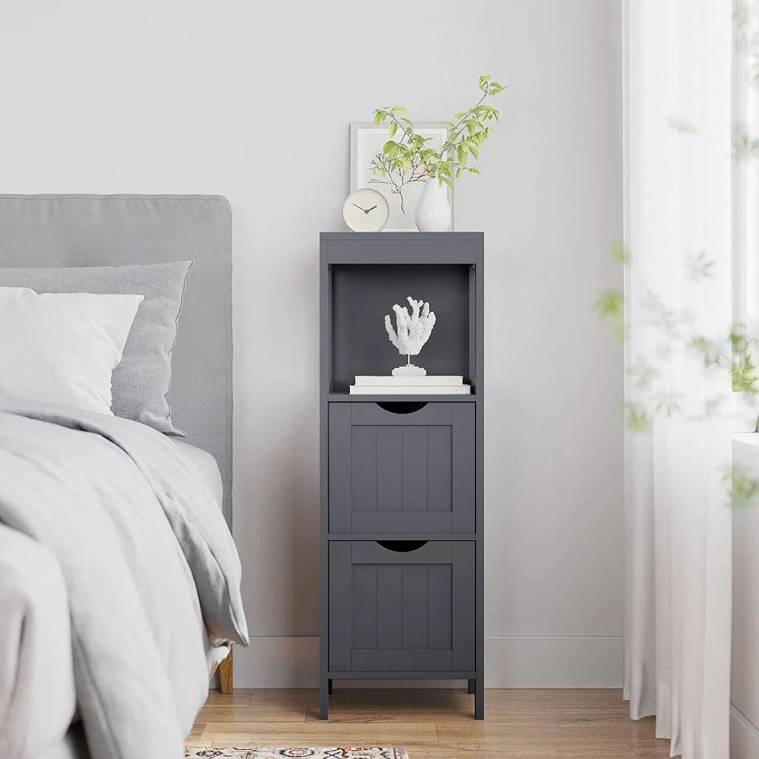 Bathroom Floor Cabinet With 2 Drawers Slim Storage 35in High – product view 12 | Amaraloft