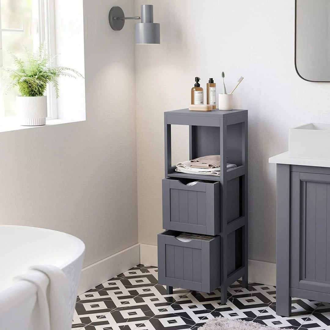 Bathroom Floor Cabinet With 2 Drawers Slim Storage 35in High – product view 14 | Amaraloft