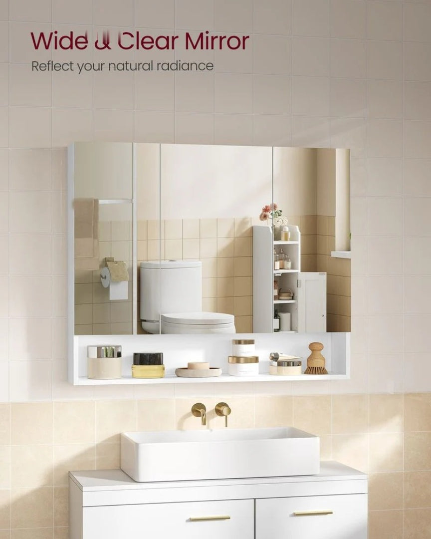 Bathroom Mirror Cabinet With Storage Wall Mounted 35.4in Wide – product view 3 | Amaraloft
