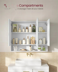 Bathroom Mirror Cabinet With Storage Wall Mounted 35.4in Wide – product view 4 | Amaraloft