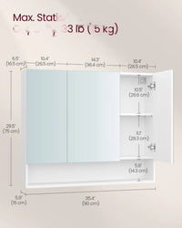 Bathroom Mirror Cabinet With Storage Wall Mounted 35.4in Wide – product view 7 | Amaraloft