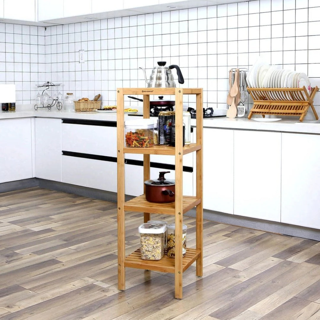Bathroom Shelf 4-Tier Bamboo Storage Rack 38.6in High – product view 7 | Amaraloft