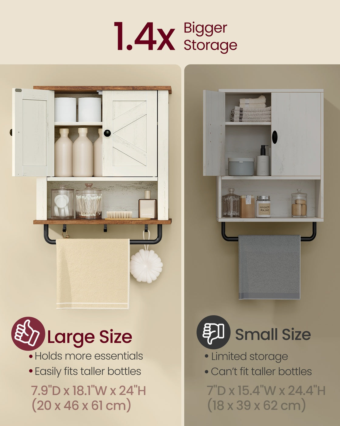 Bathroom Wall Cabinet, Farmhouse Wall-Mounted Medicine Storage Cabinet With 2 - product photo 09