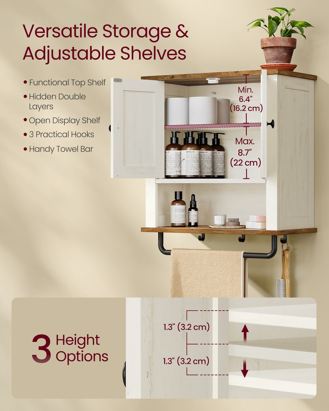 Bathroom Wall Cabinet, Farmhouse Wall-Mounted Medicine Storage Cabinet With 2 - product photo 16