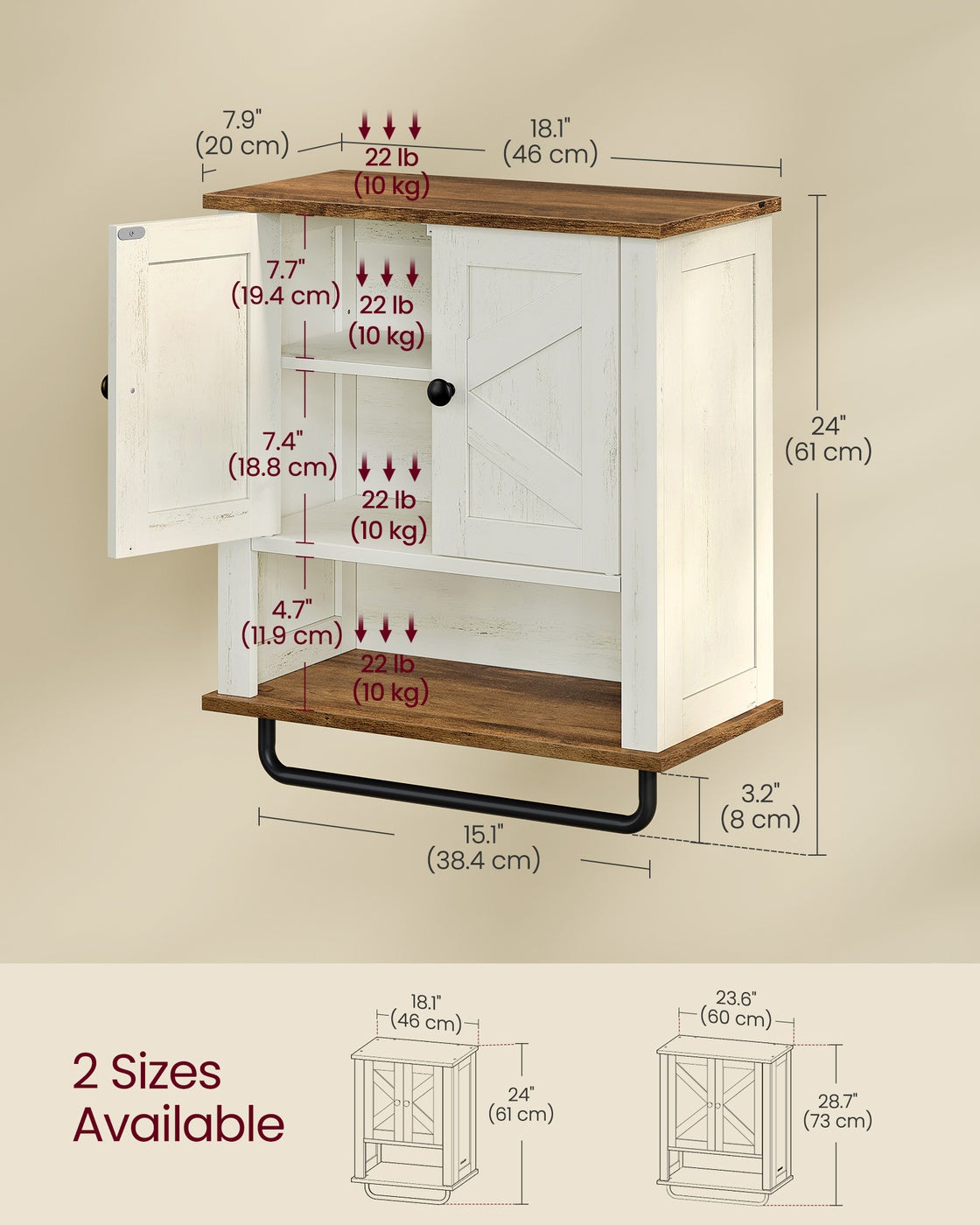 Bathroom Wall Cabinet, Farmhouse Wall-Mounted Medicine Storage Cabinet With 2 - product photo 18