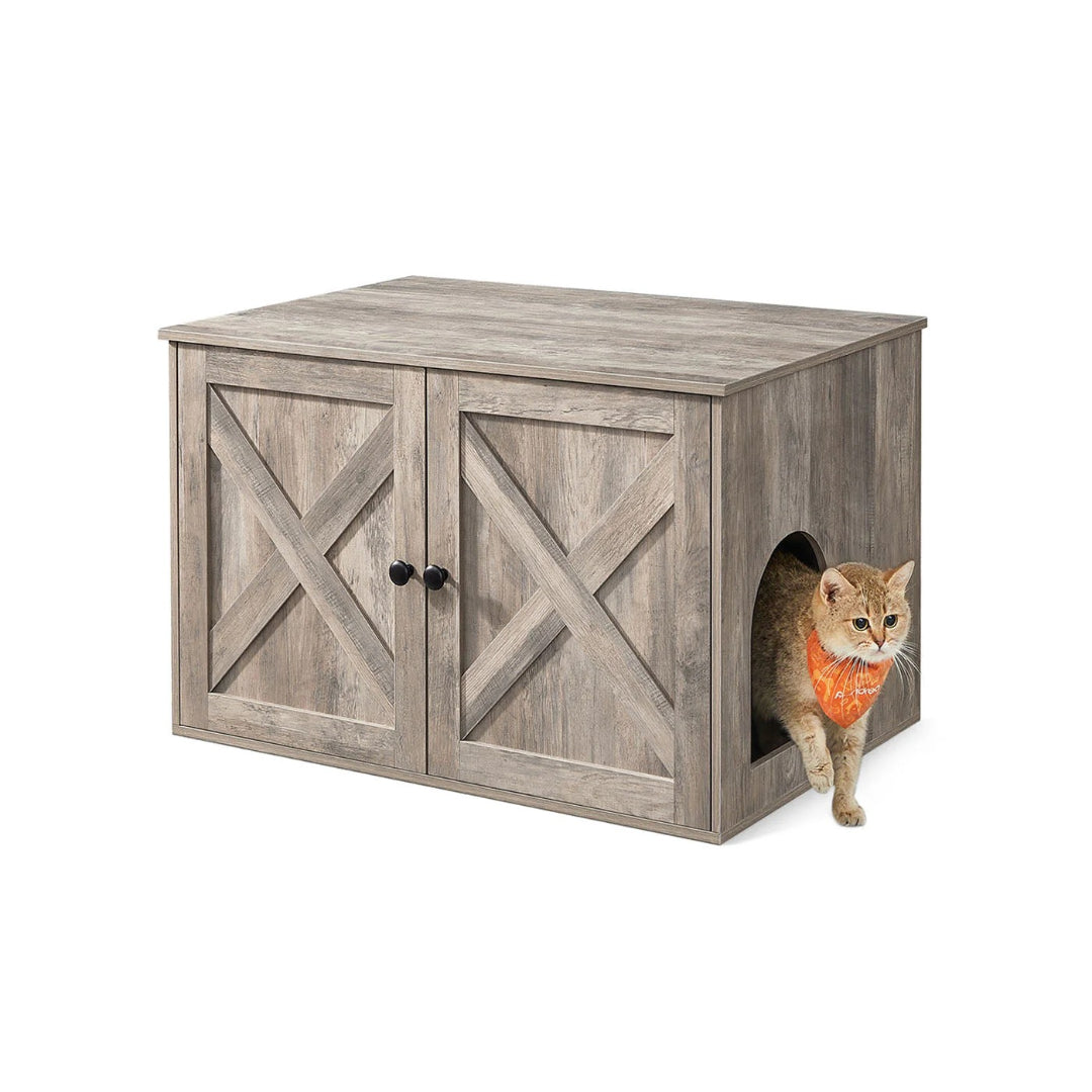 Cat Litter Box Enclosure Furniture Cabinet With Divider 31.5in Wide – product view 6 | Amaraloft