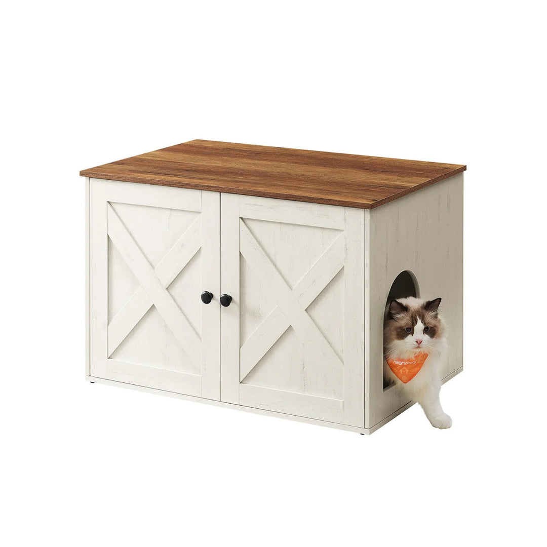 Cat Litter Box Enclosure Furniture Cabinet With Divider 31.5in Wide – product view 7 | Amaraloft