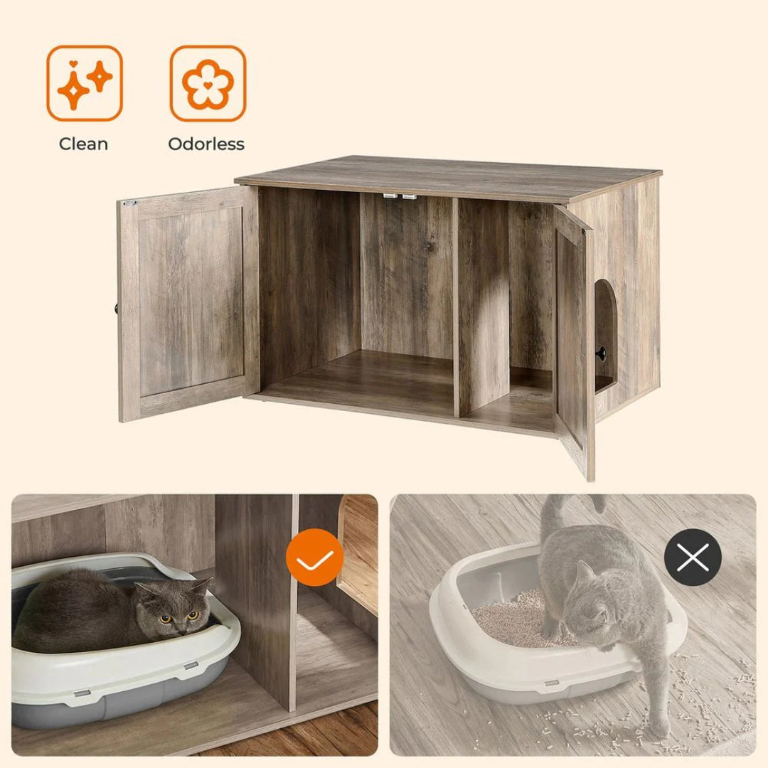 Cat Litter Box Enclosure Furniture Cabinet With Divider 31.5in Wide – product view 8 | Amaraloft