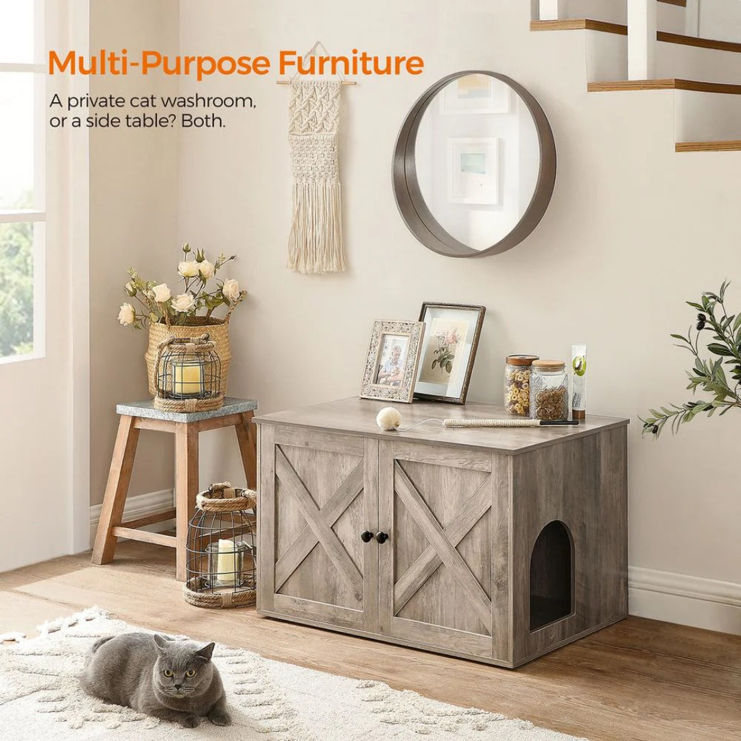Cat Litter Box Enclosure Furniture Cabinet With Divider 31.5in Wide – product view 9 | Amaraloft