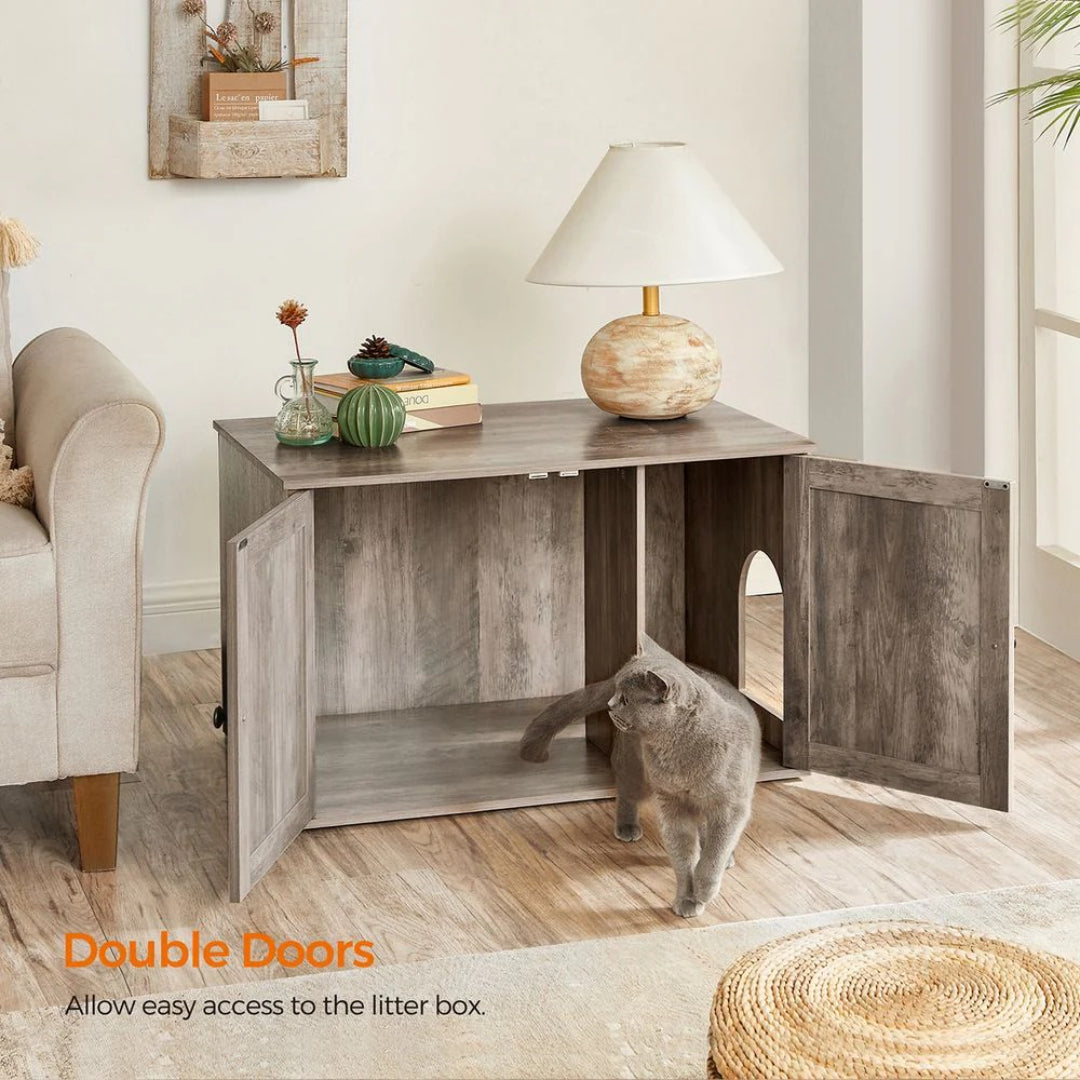 Cat Litter Box Enclosure Furniture Cabinet With Divider 31.5in Wide – product view 11 | Amaraloft